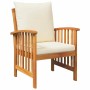 Akaziefarbener Gartenstuhl mit cremefarbenen Kissen, Teil des vidaXL 3-tlg. Lounge-Sets.