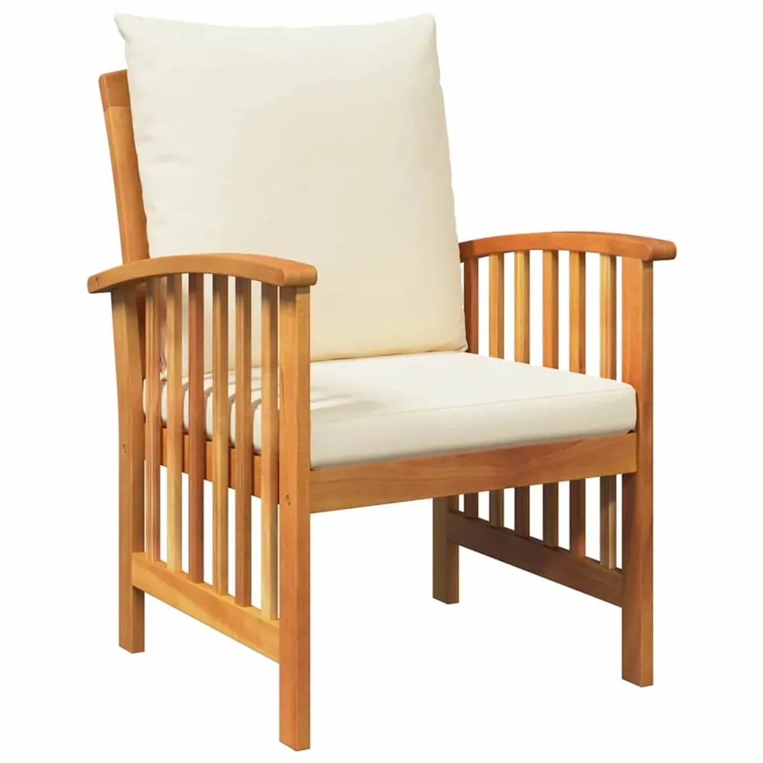Akaziefarbener Gartenstuhl mit cremefarbenen Kissen, Teil des vidaXL 3-tlg. Lounge-Sets.