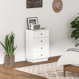 Weiße HOMCOM Kommode mit 4 Schubladen, Spanplatte, 47x29x75 cm, minimalistisches Design.