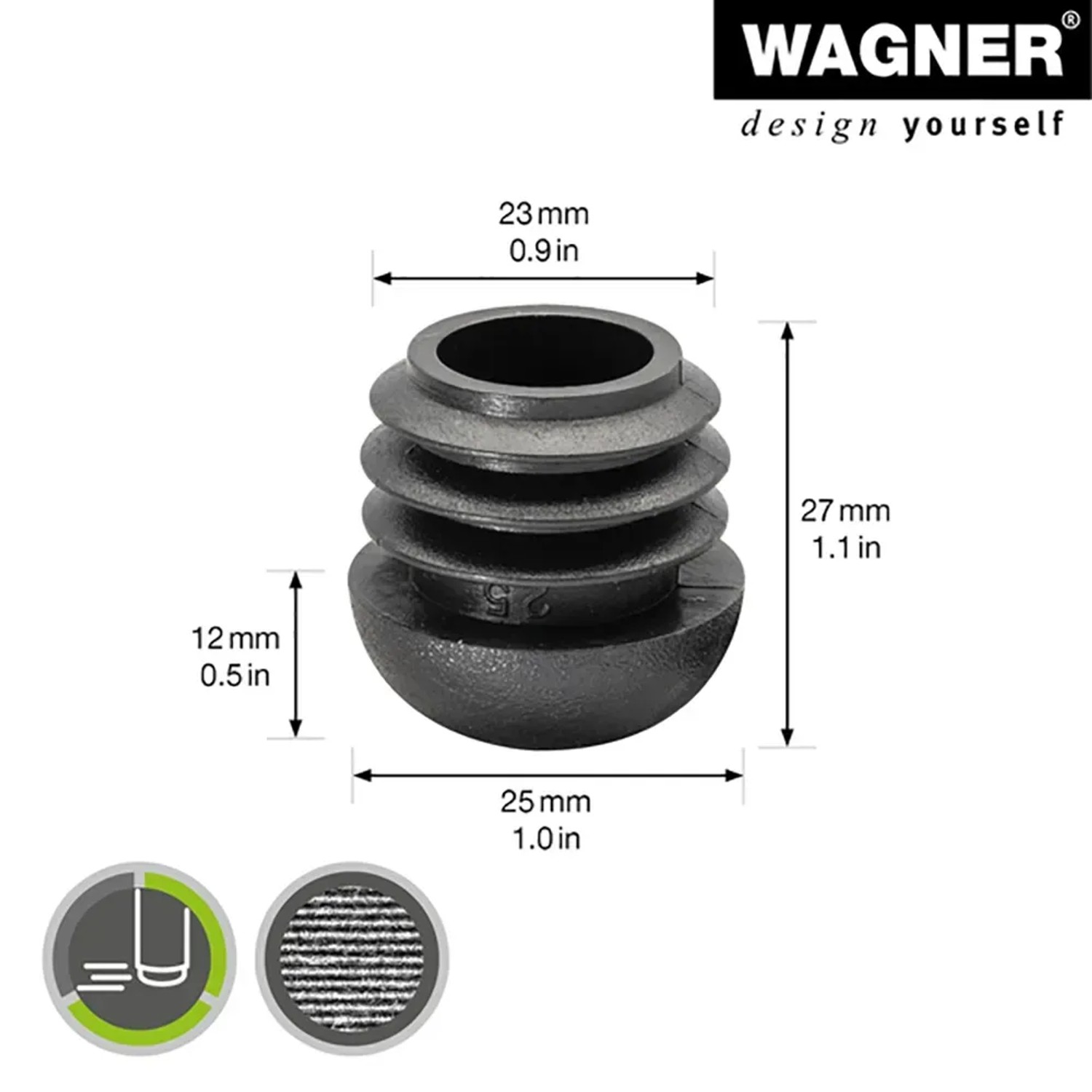 Wagner Möbelgleiter EH 0054, schwarz, Ø 2,5cm, 4er-Set für Stahlrohrmöbel.