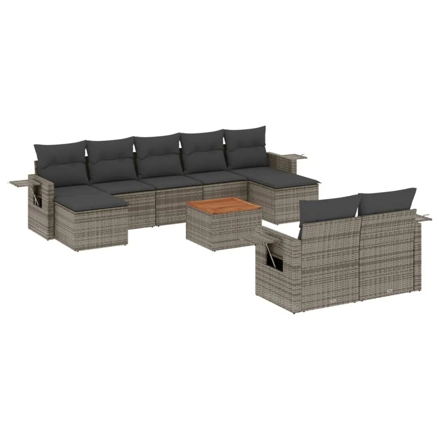 vidaXL 10-Tlg Garten-Sofagarnitur mit Kissen Grau Poly Rattan 3224779