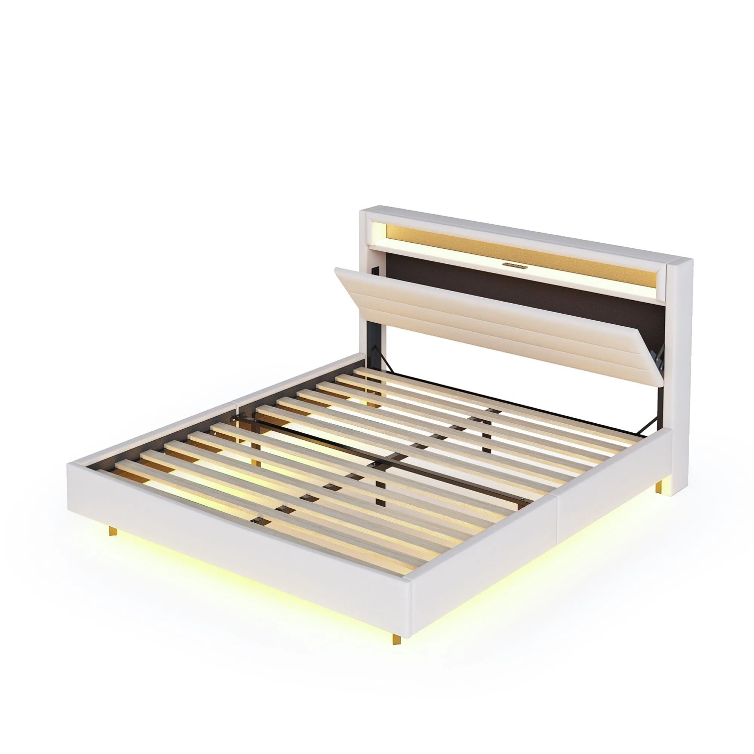 Merax Polsterbett 160x200cm LED USB Leinen Beige
