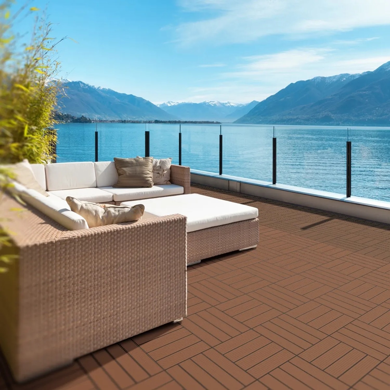 ECD Germany WPC Terrassenfliesen 30x30 cm Holzoptik Hellbraun 44er Set kaufen bei OBI