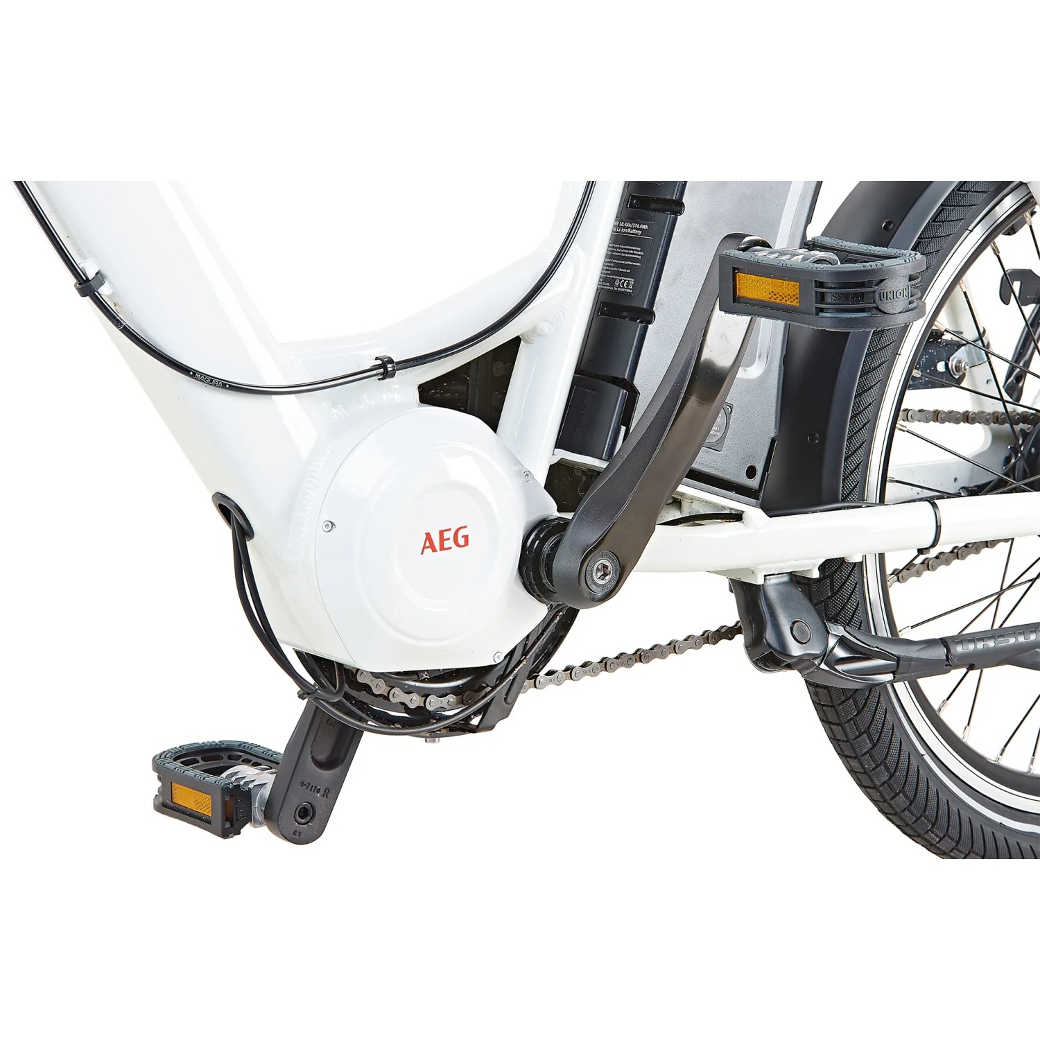 Detailaufnahme: Prophete Urbanicer 3.0 E-Bike Mittelmotor, Kreide Glanz.