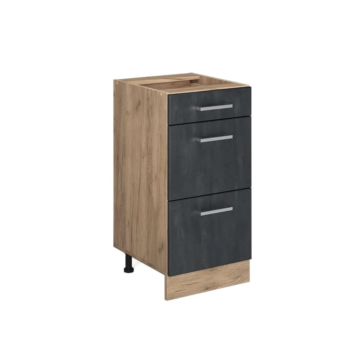 Vicco Küchenunterschrank R-Line Schwarz Beton 40 cm ohne Arbeitsplatte mit Goldkraft Eiche Korpus Opt 2