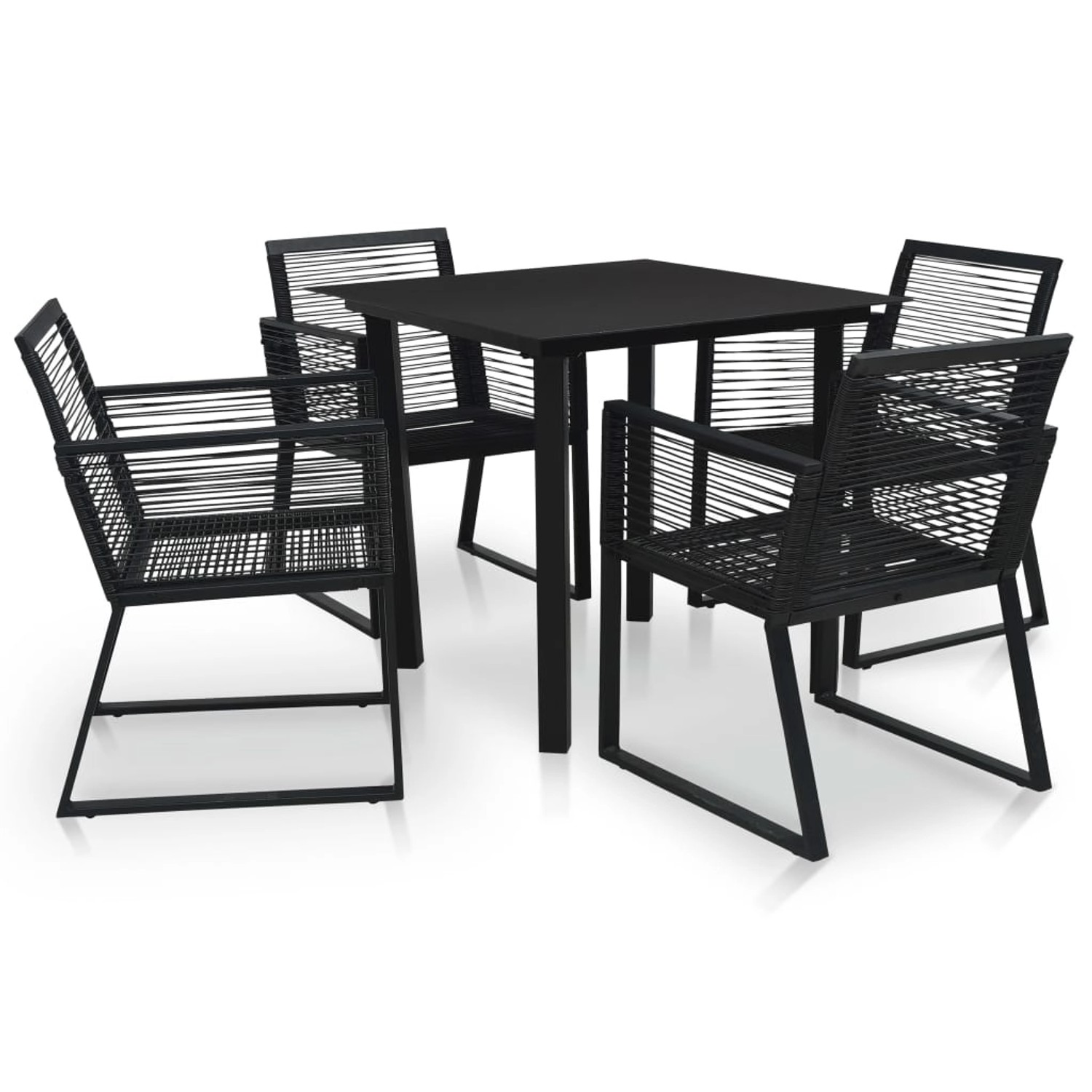 5-tlg. Garten-essgruppe Pvc Rattan Schwarz günstig online kaufen