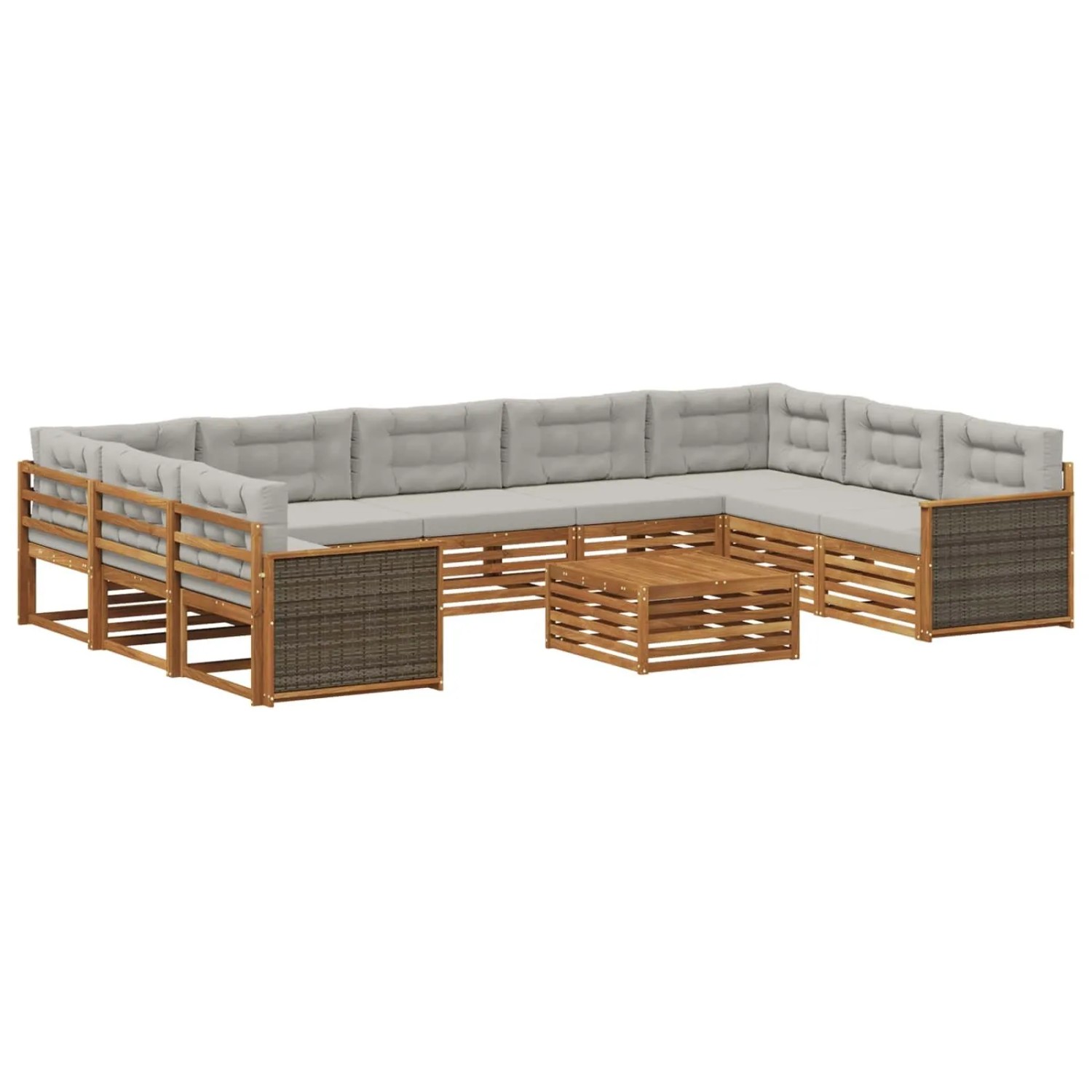 vidaXL Outdoor-Sofagarnitur mit Kissen 10 Stk Natur und Hellgrau 3383859