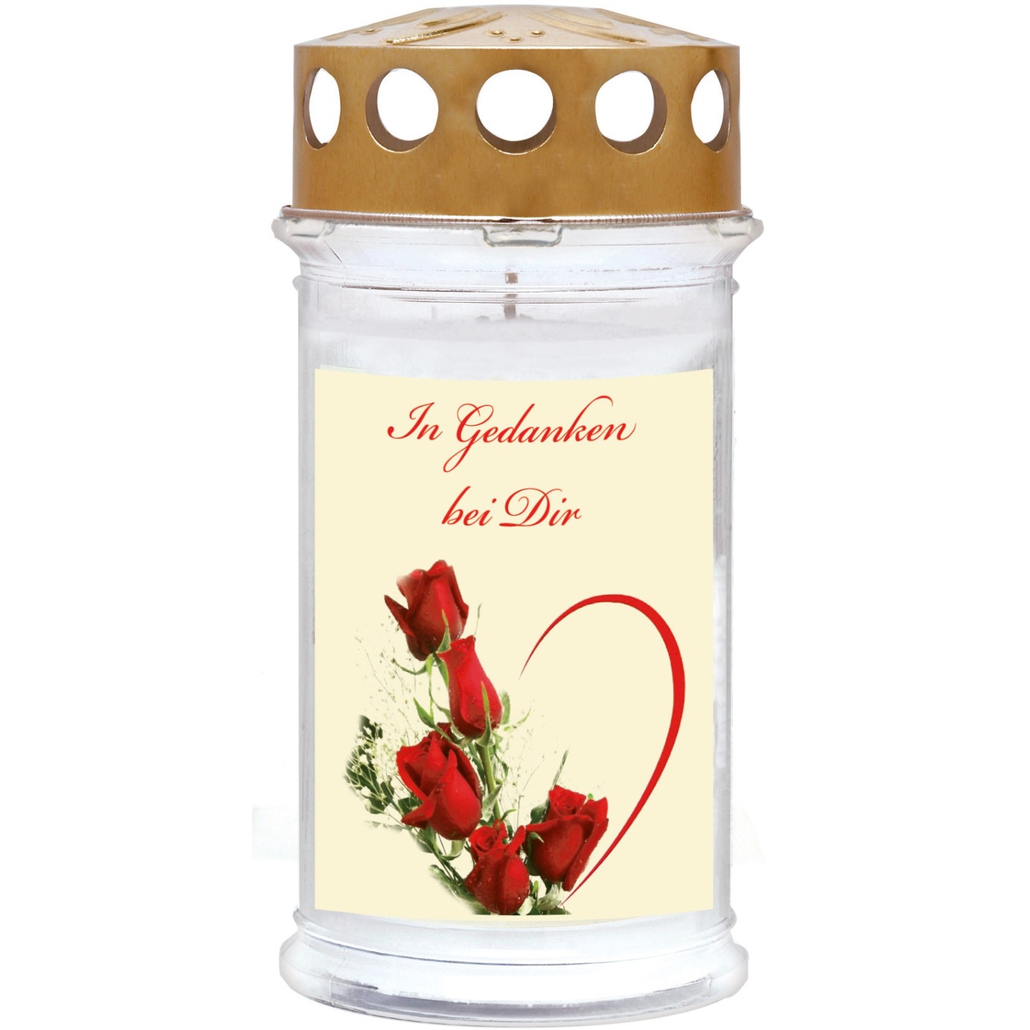 Motiv-Grablicht Ambrosius mit Rosen und Herz, Brenndauer 5 Tage.