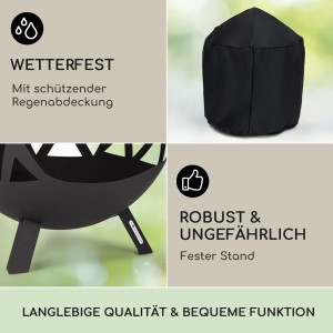 Blumfeldt Colima Feuerschale, Kugelform mit Zubehör und Regenschutz in Schwarz.