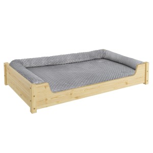 Kuscheliges Hundebett aus Kiefernholz mit Rollrost und grauer Matratze, 120x70 cm.