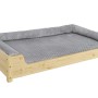 Kuscheliges Hundebett aus Kiefernholz mit Rollrost und grauer Matratze, 120x70 cm.