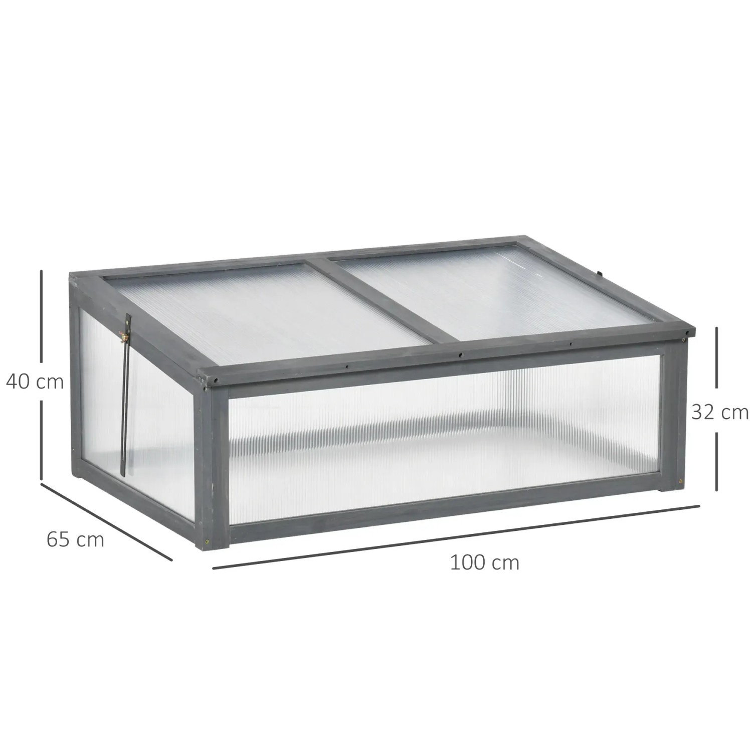 Outsunny Gewächshaus, Tannenholz, Polycarbonat, grau, mit Maßangaben.