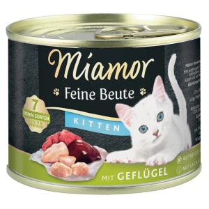Miamor Feine Beute Kitten Geflügel, 185g Dose Katzen-Nassfutter mit Geflügel und Kitten-Motiv.