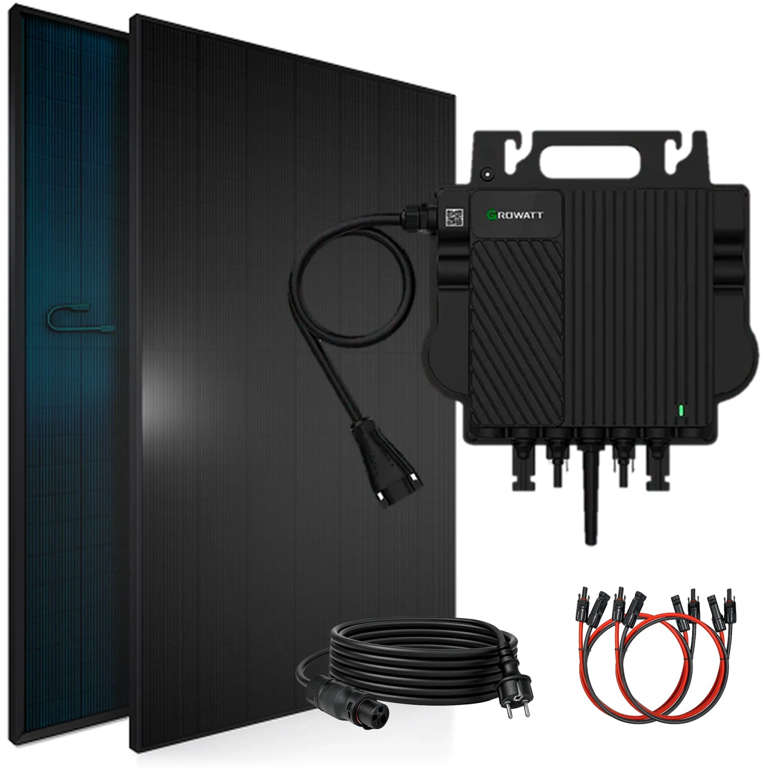 SUNNIVA Balkonkraftwerk 920 W mit Growatt 800 W Wechselrichter inkl.5m Kabel 2x 460 W Solarmodule Bifazial Fullblack Glas-Glas