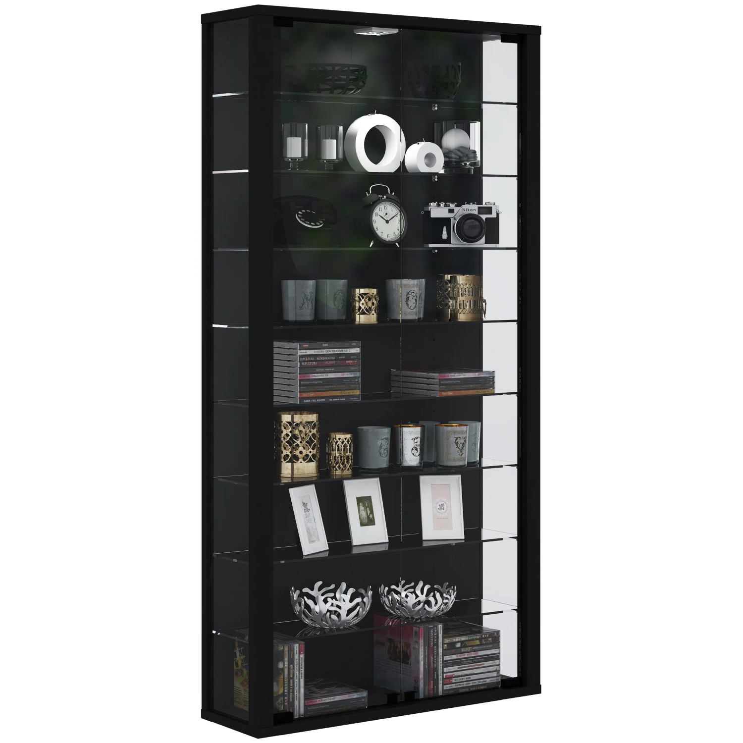 ebuy24 Vitrosa Maxi Vitrinenschrank Wandhängend mit 2 Glastüren 8 Glasböden Schwarz