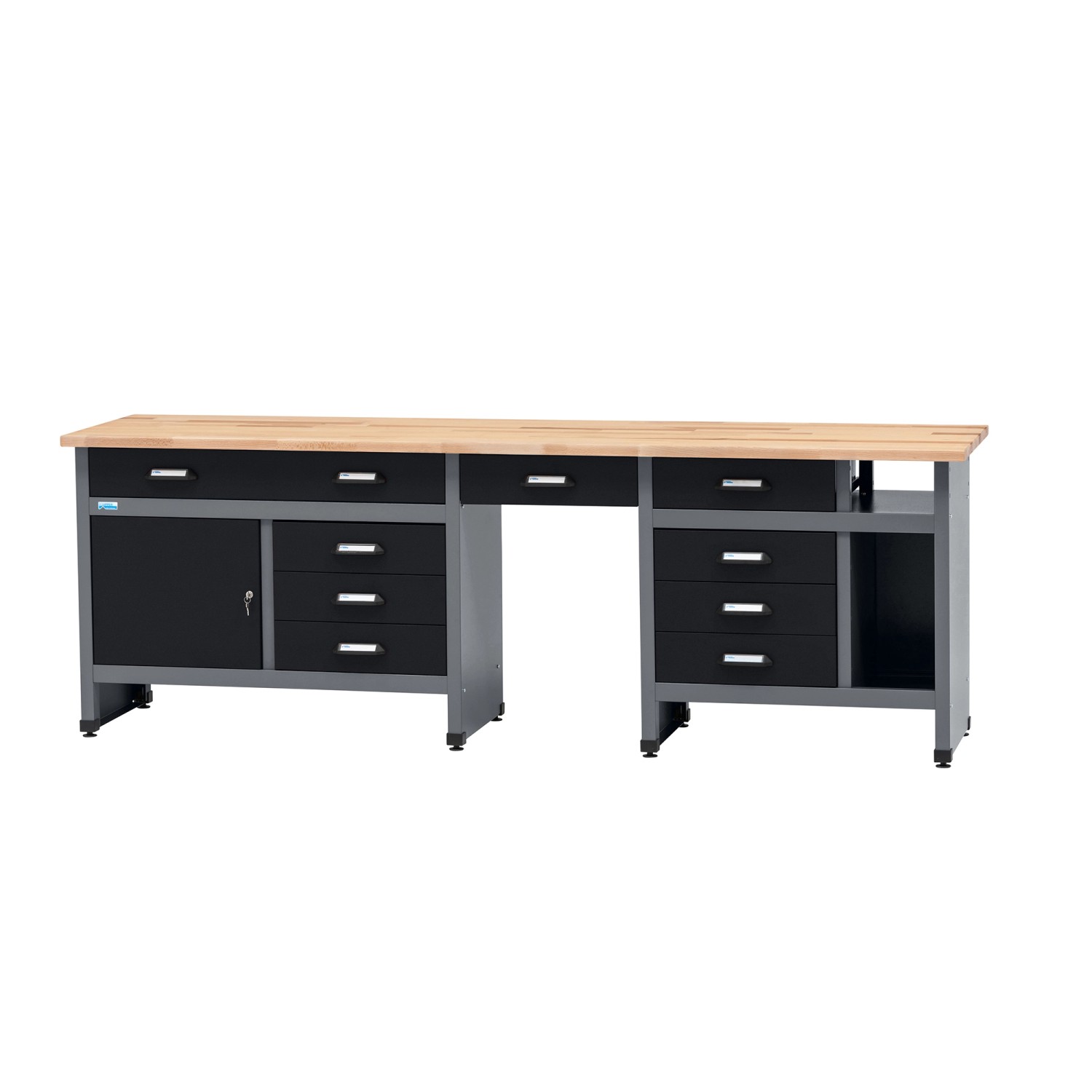 Küpper Werkbank 1-Türig 9 Schubladen Sitzraum 84 x 240 x 60 cm Schwarz-Grau günstig online kaufen