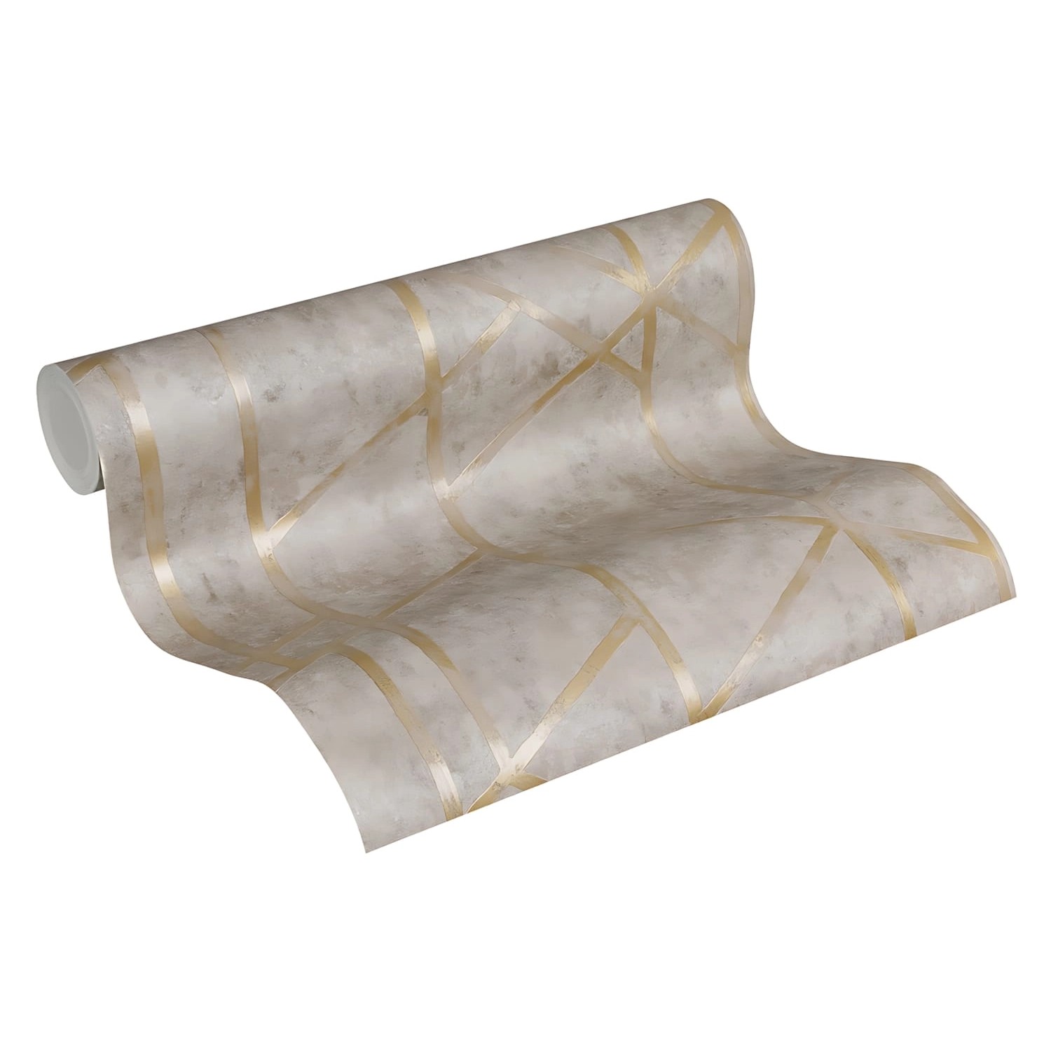 PROFHOME Vliestapete mit geometrischem Muster in Gold, Beige und Grau.