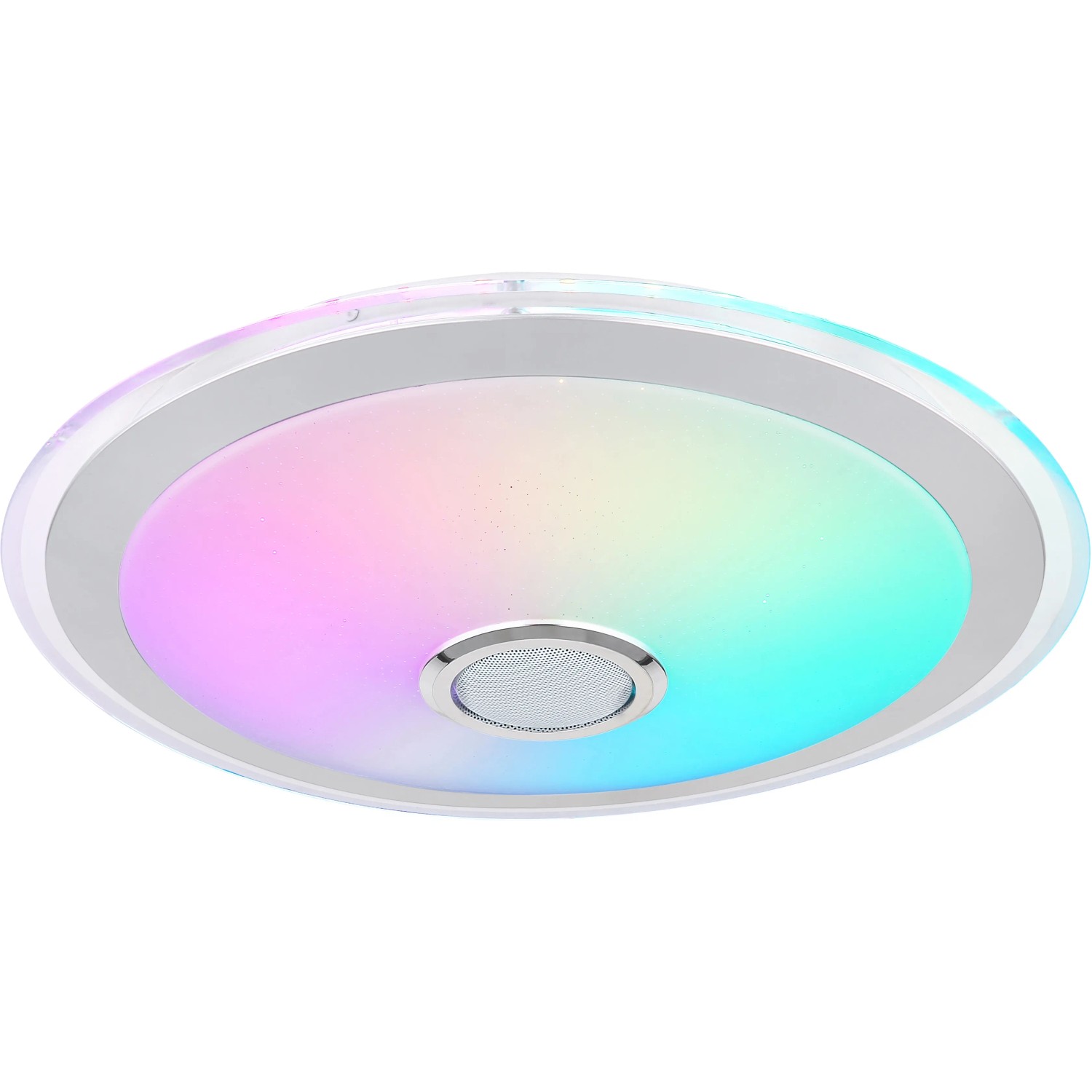 Weiße LED-Deckenleuchte Dunny mit Farbwechsel und Lautsprecher, 430x105 mm.