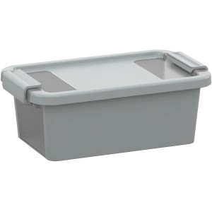 Graue Kis Aufbewahrungsbox Bi Box XS mit Deckel und transparenten Sichtfenstern. Ideal zur Aufbewahrung.