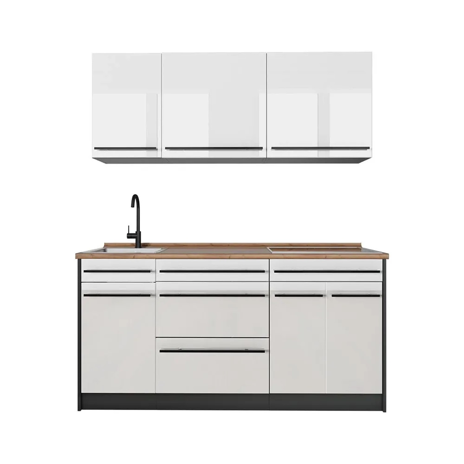 Vicco Singleküche R-Line Weiß Hochglanz/Anthrazit 160 x 82 Arbeitsplatte Goldkraft Eiche Art Nr 66111