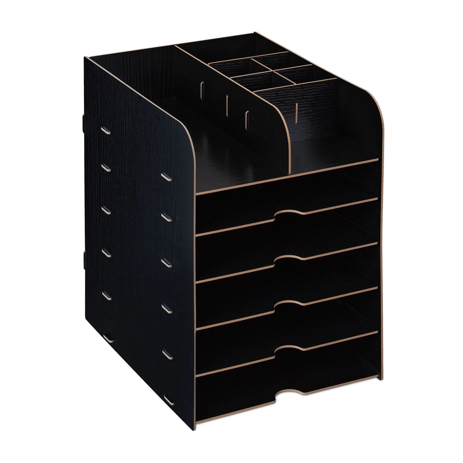 Relaxdays Schreibtisch Organizer MDF Schwarz 12 Fächer 34,5 cm x 25 cm x 32 cm 2 kg