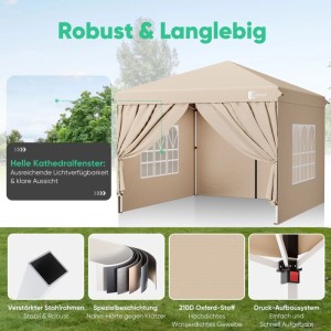 Sunula Faltpavillon 3x3 m mit 4 Seitenteilen Wasserdicht Pop Up Winterfest