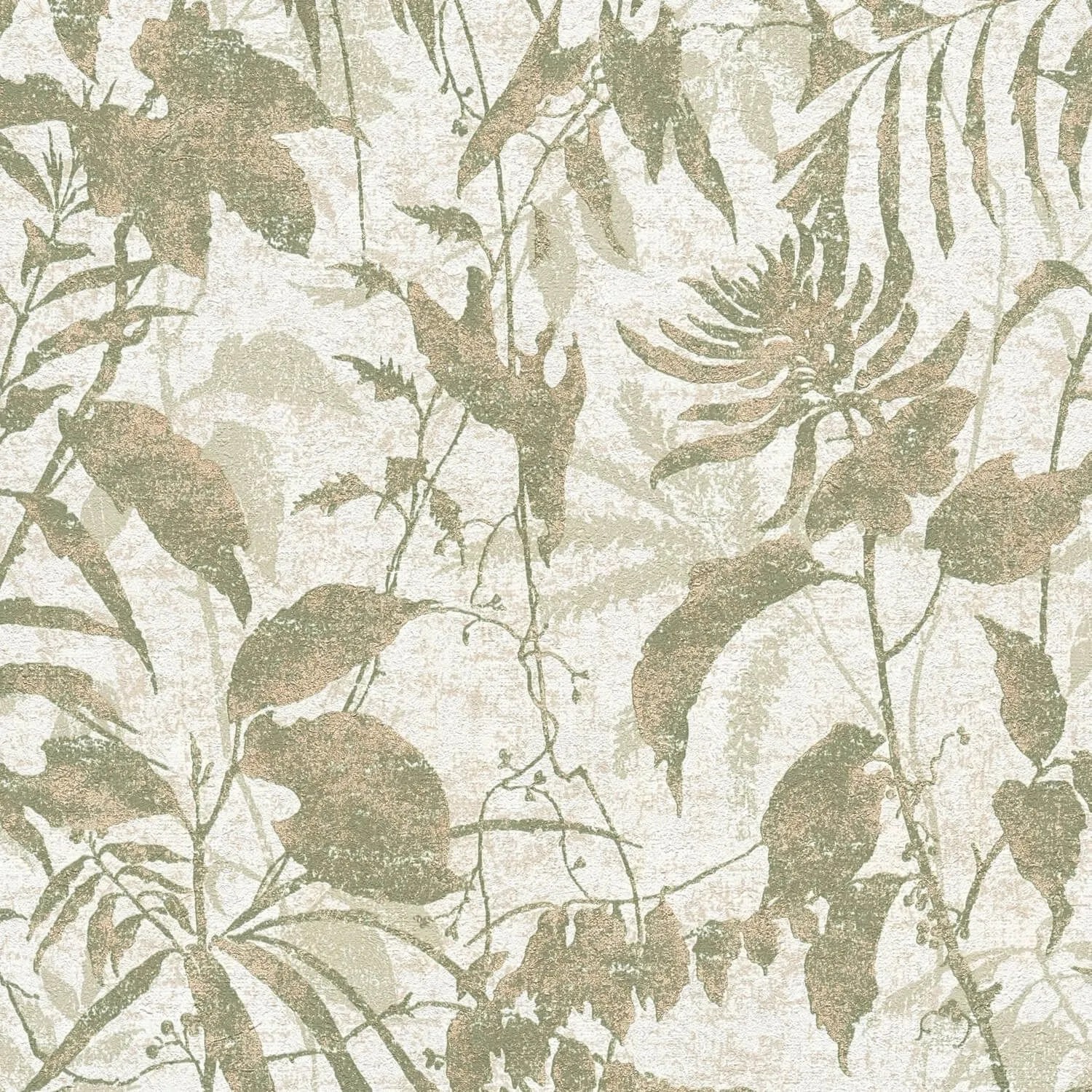 PROFHOME 782031-GU Florale Tapete Metallische Akzente Creme Grün Gold 0,53 m x 10,05 m 5,33 m2
