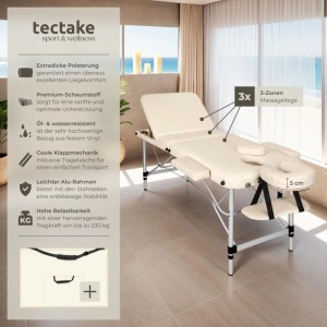 Tectake 3 Zonen Massageliege  Breite 61 cm  Polsterung 5 cm Inklusive Tragetasche  180 x 61 x 68 cm Beige