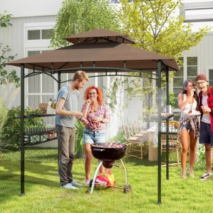 Costway Grillpavillon mit Doppeldach Seitenregalen Flaschenöffner Braun
