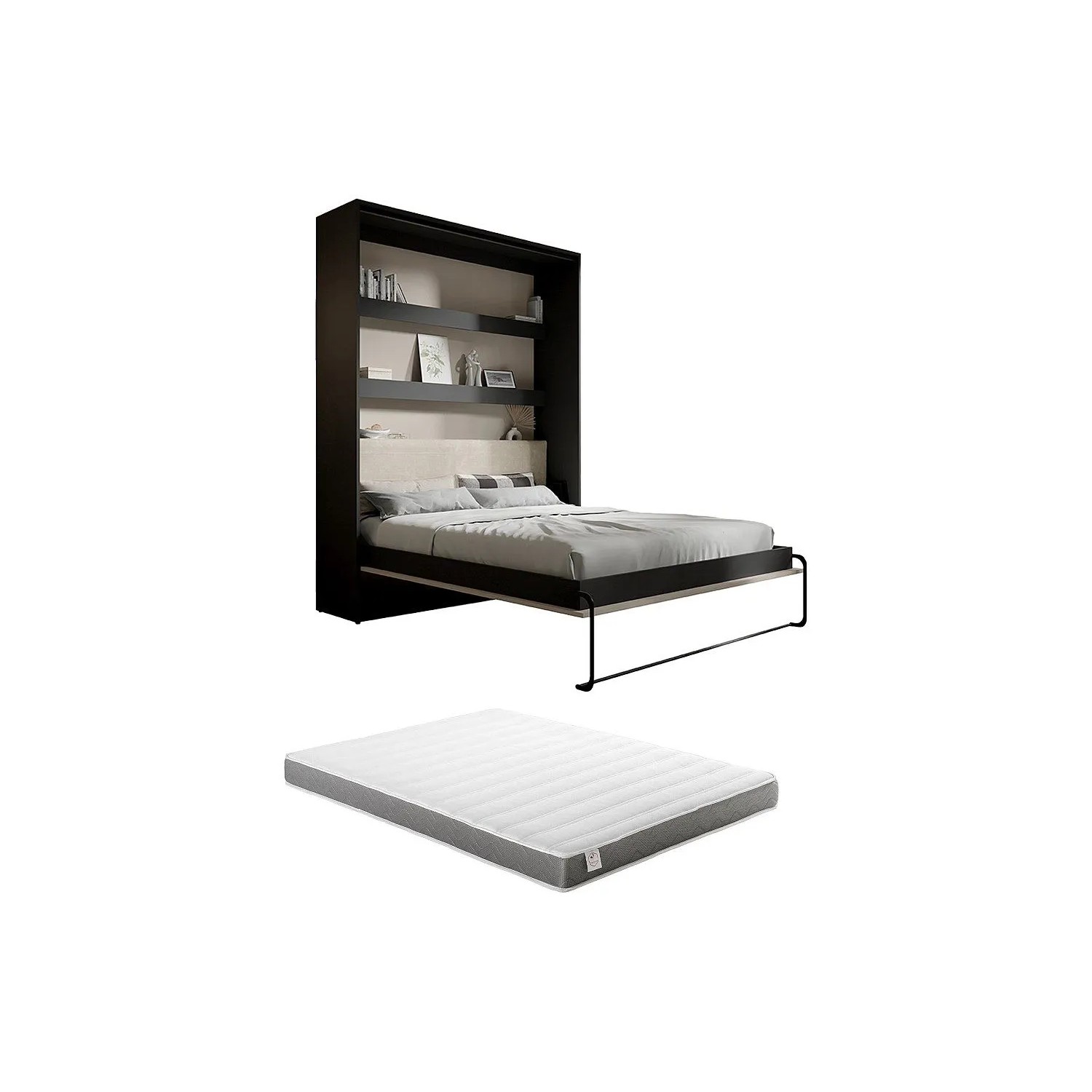 Vente-unique Schrankbett Rapili Schwarz  Beige 179 cm