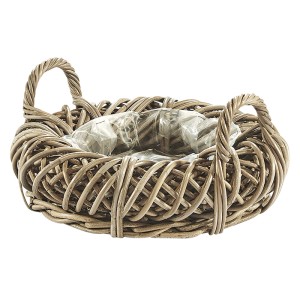 Kobolo Pflanzschale Pflanzring Rattan Kubu Grey mit Folie 40cm