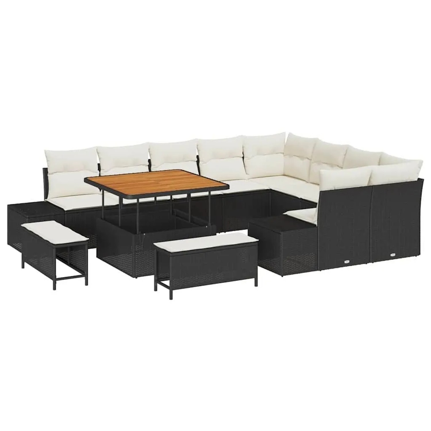 vidaXL Gartensofa-Set mit Kissen 12 Stk Schwarz Poly Rattan 3364765 günstig online kaufen