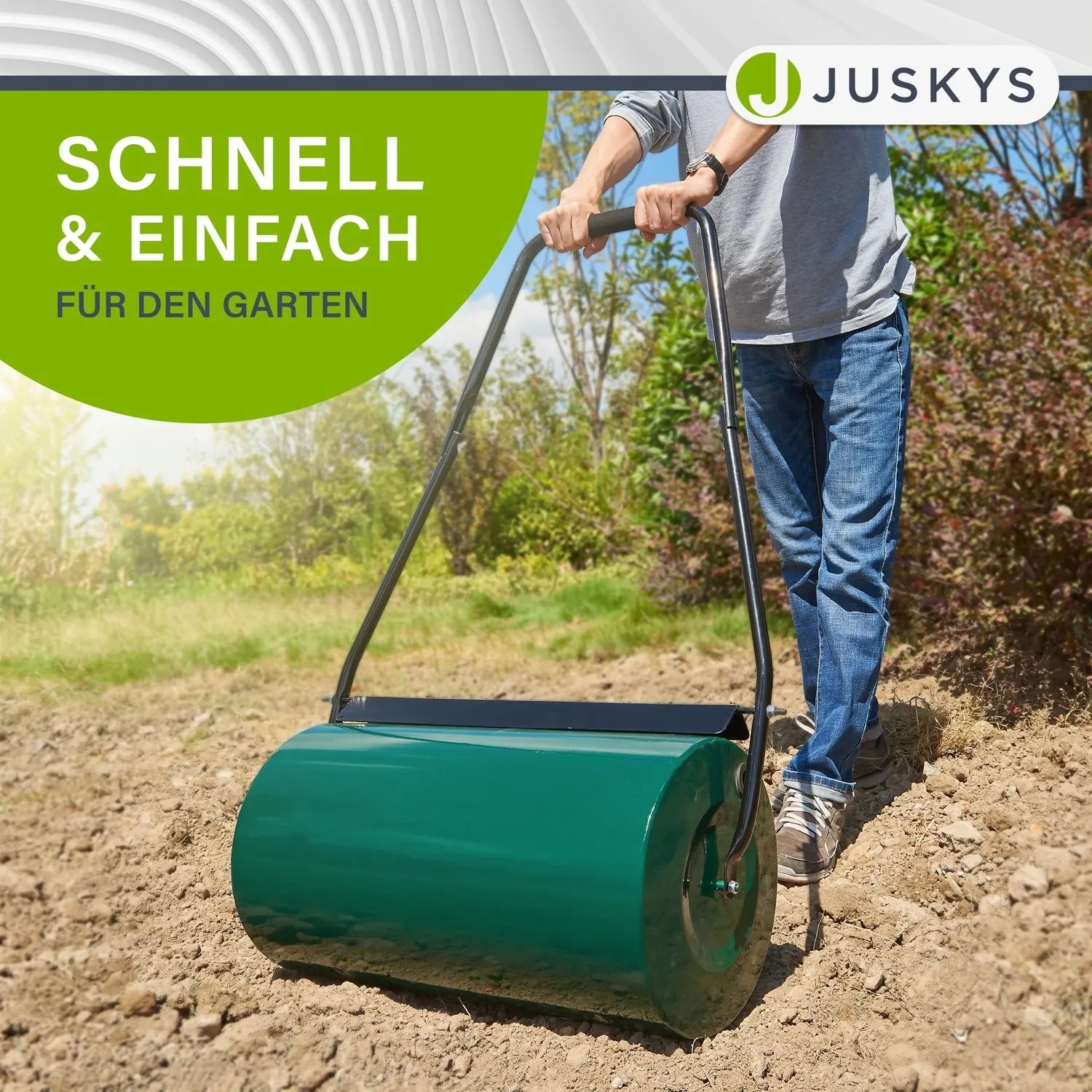 Juskys Rasenwalze Fritz, befüllbare Gartenwalze aus Metall, 48L Füllvolumen.