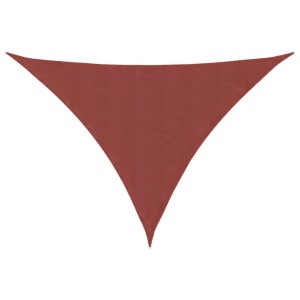 Dreieckiges Sonnensegel aus terrakotta-rotem Oxford-Gewebe, 4x4x5,8 m, wasserfest, für Garten und Terrasse.
