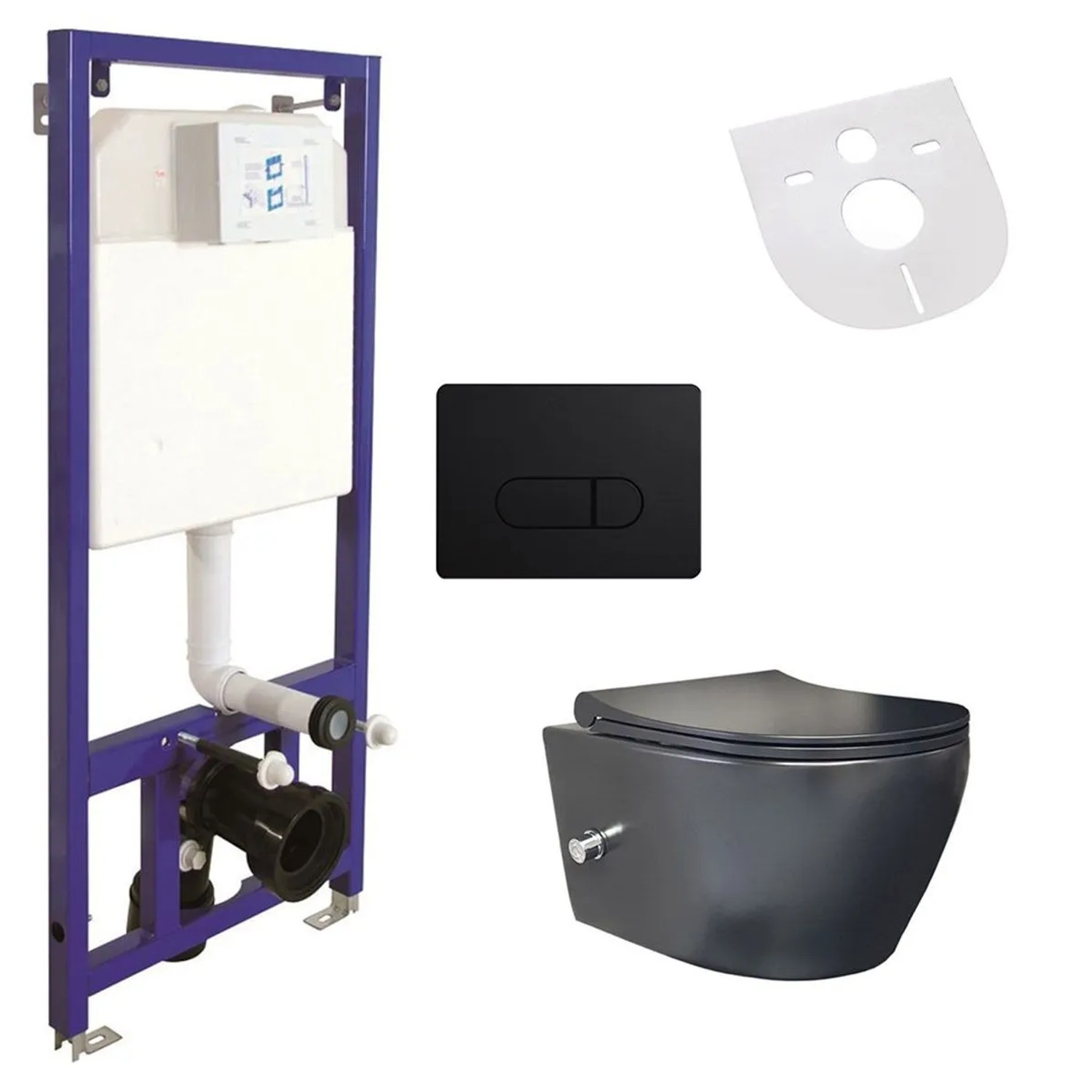 Belvit Spülrandloses Hänge-WC Dusch-WC Komplettset mit Bidet Armatur Vorwandelement Betätigungsplatte Schallschutz Schwarz