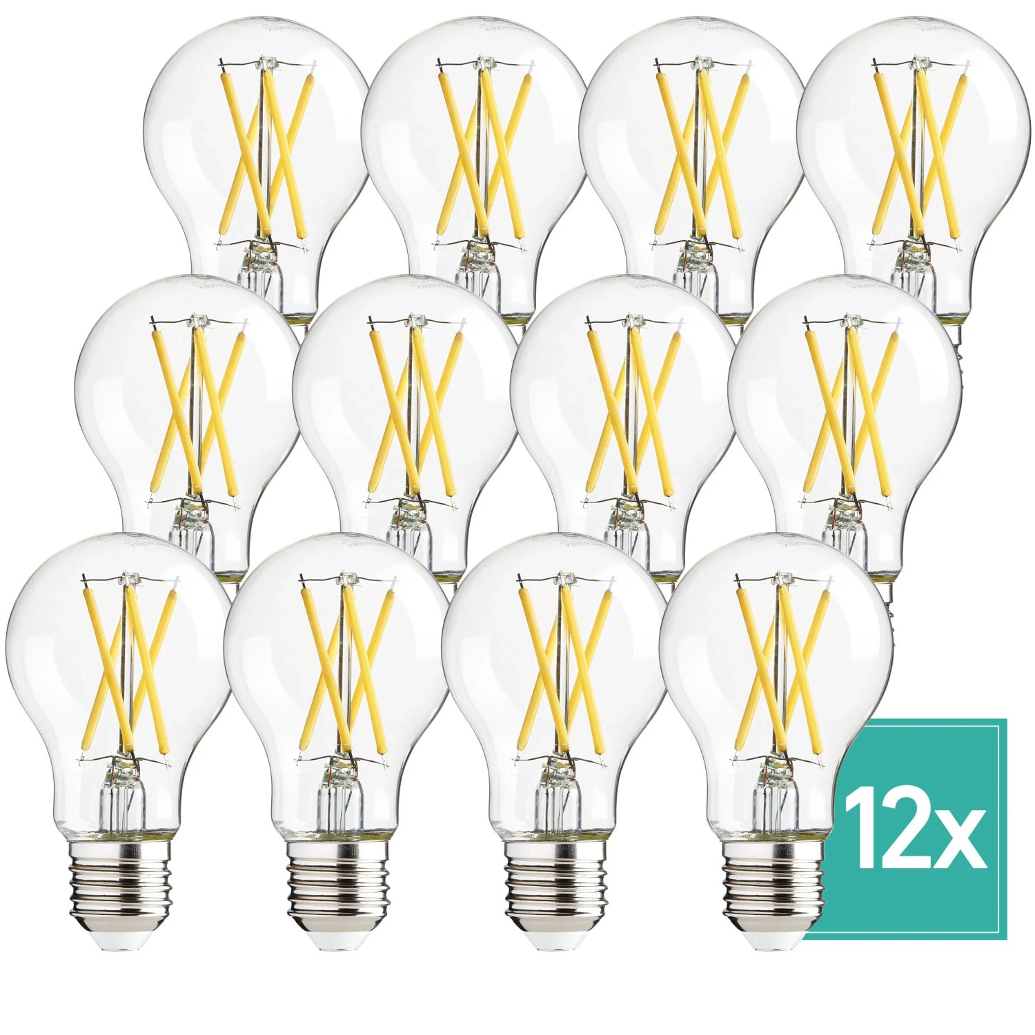 Oktaplex Glow 12er Set E27 LED-Glühbirne Filament Klares Glas A60 806,m 3,8W 2700K Warmweiß Energieklasse A