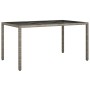 Grauer vidaXL Gartentisch aus Poly Rattan mit Glasplatte, 150x90 cm, ideal für Terrasse und Garten.