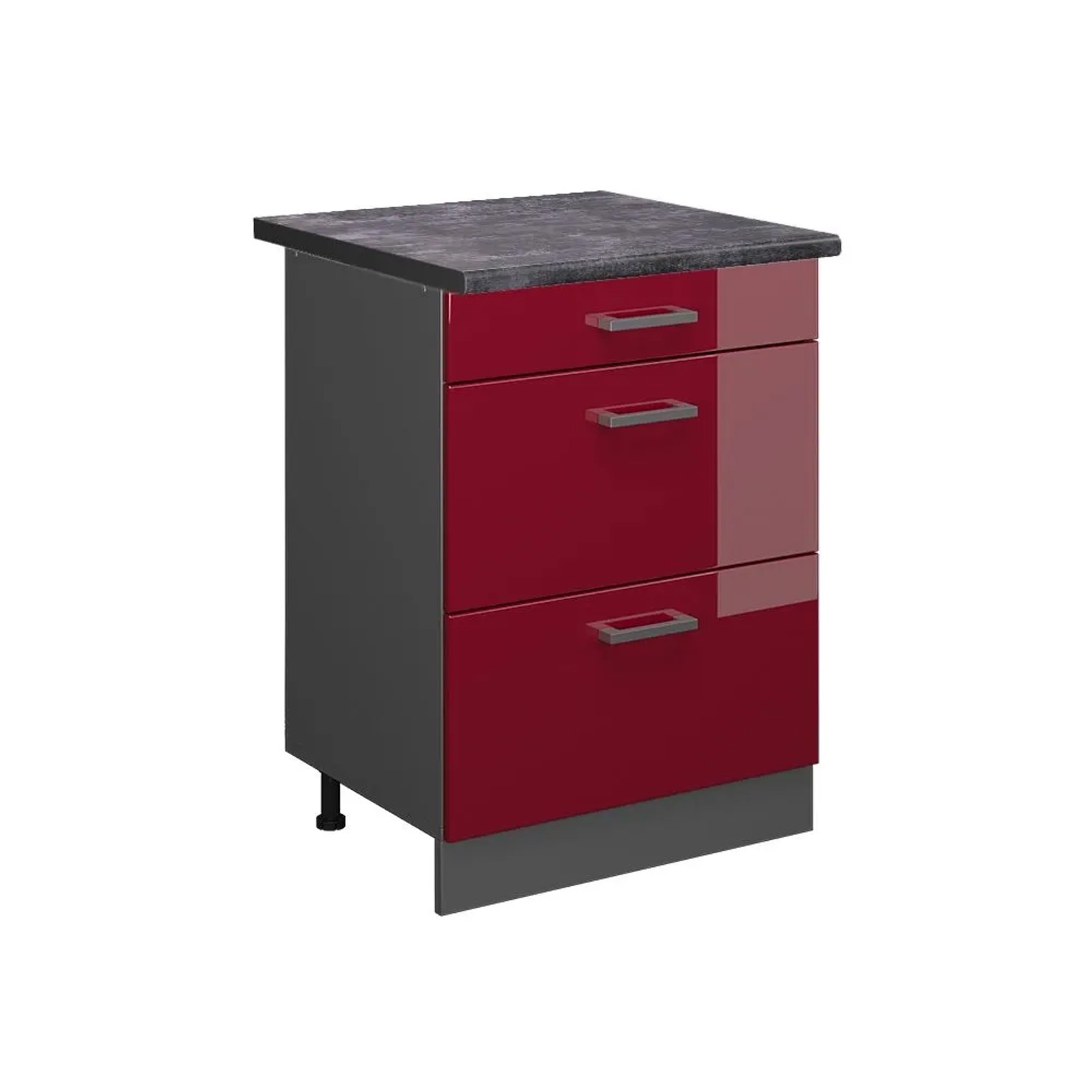 Vicco Küchenunterschrank R-Line Rot Hochglanz 60 x 82 mit Schubladen AP Anthrazit Opt3