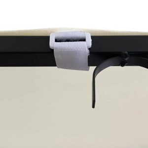 Detailaufnahme der Befestigung einer creme-farbenen vidaXL Markise (4x3 m) mit Stahlrahmen.