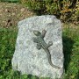 Rottenecker Bronze-Eidechse auf Granitstein, Gartendeko. Detailreiche Skulptur für den Garten.