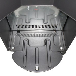 Detailansicht des TroniTechnik Gasheizers, zeigt Innenleben und Befestigung.