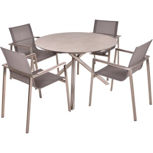 5-teiliges Gartenmöbel-Set Sienna von Garden Pleasure: Tisch mit 4 Stühlen in Silber. Lounge-Gartenmöbel für Terrasse und Garten.