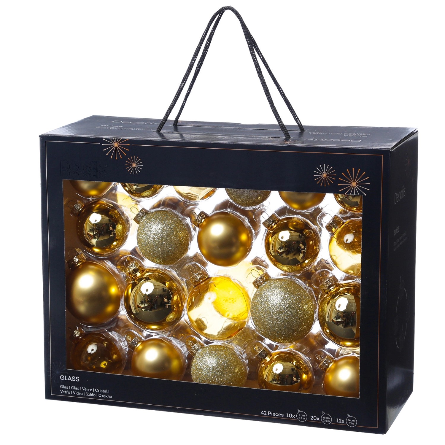 Marelida Christbaumkugel Weihnachtskugel Glas Glänzend Matt Glitzernd Gold 42 Stück