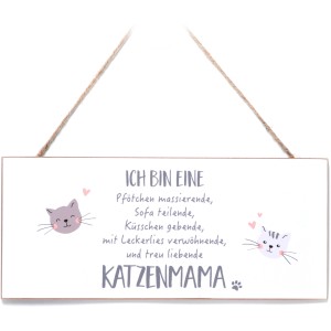 MDF-Schild Katze mit Spruch "Katzenmama" und Juteband zum Aufhängen, Gartendeko.