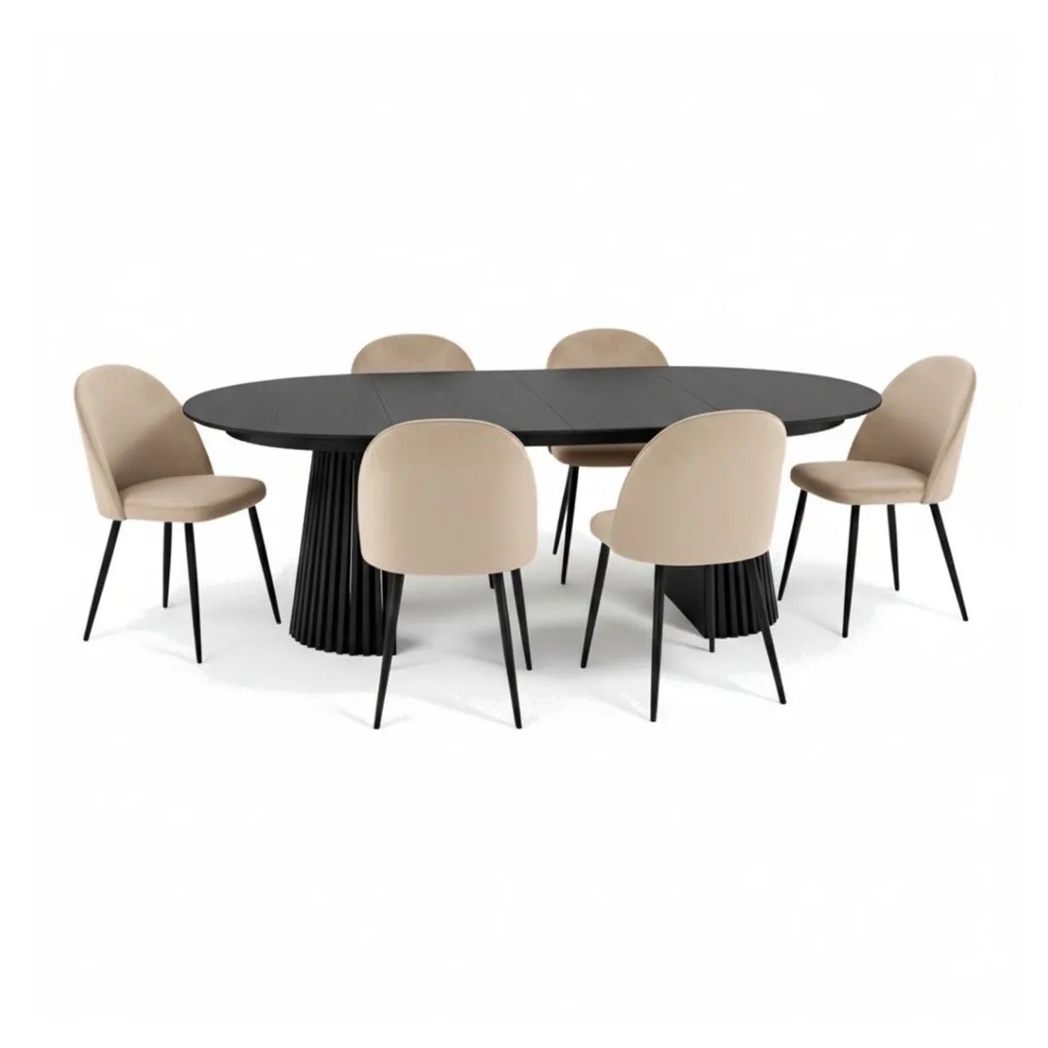 ebuy24 Tokyo Essgruppe Esstisch Schwarz 6 Stühle Aus Beigem Velours