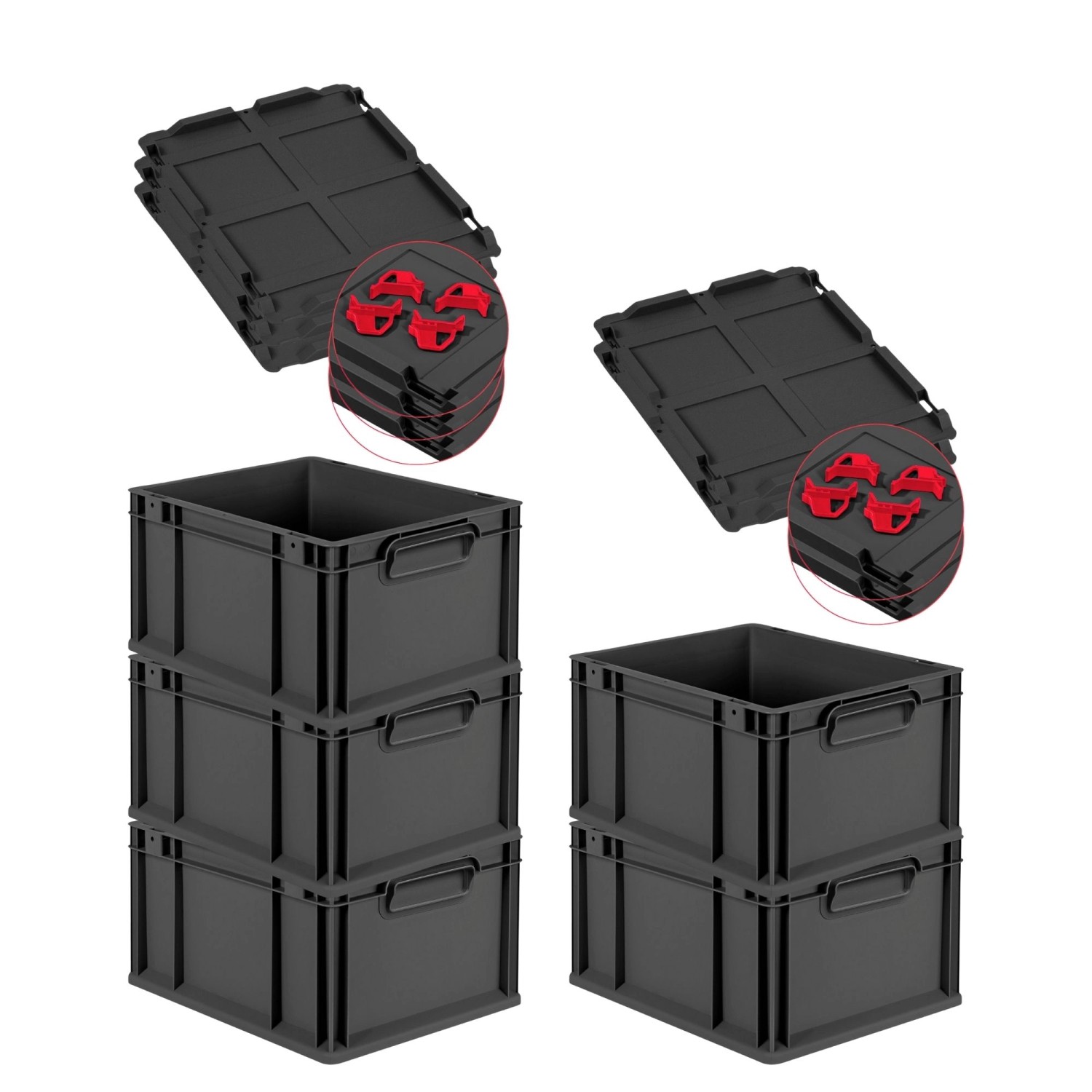 PROREGAL SparSet 5x Eurobox Nextgen Grip Mit Auflagedeckel Und Roten Versch günstig online kaufen