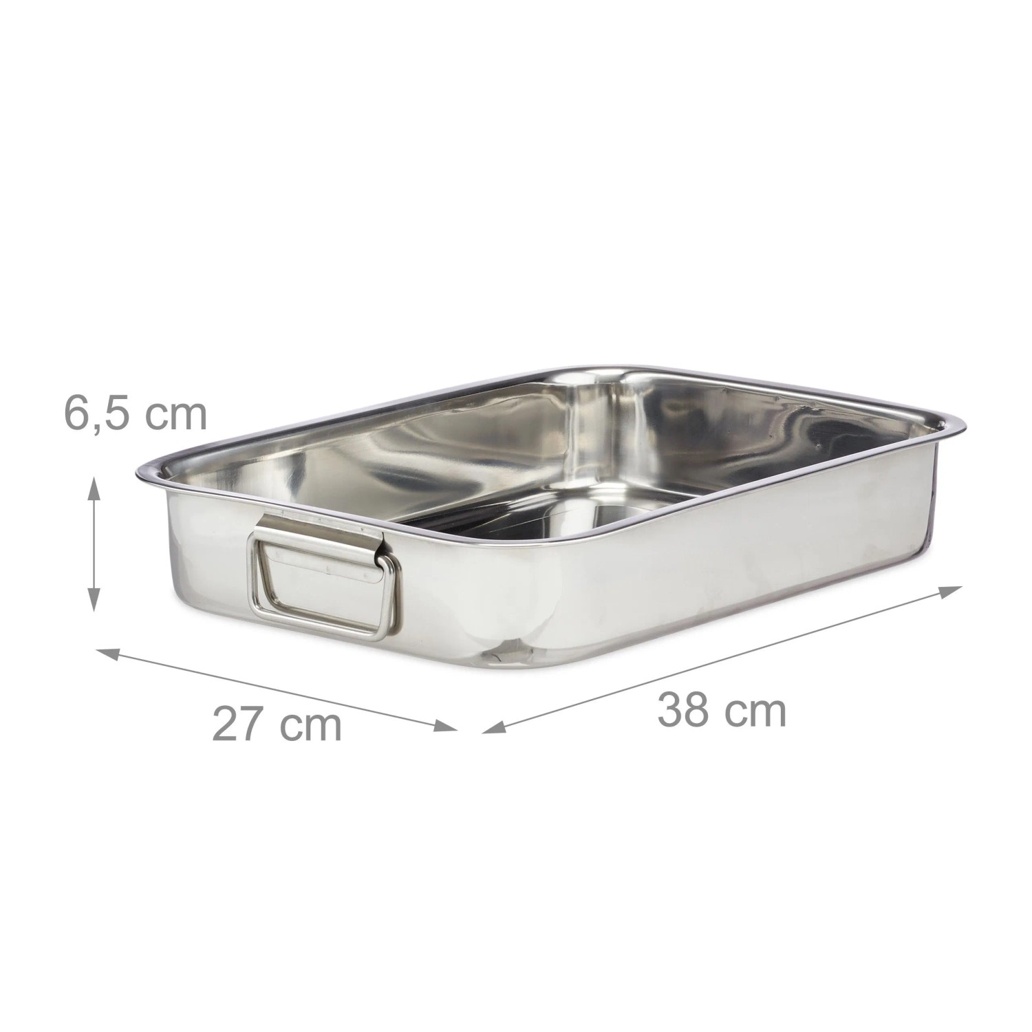 Edelstahl Bräter mit Rost, 38x27x6,5cm, für Grill & Ofen.