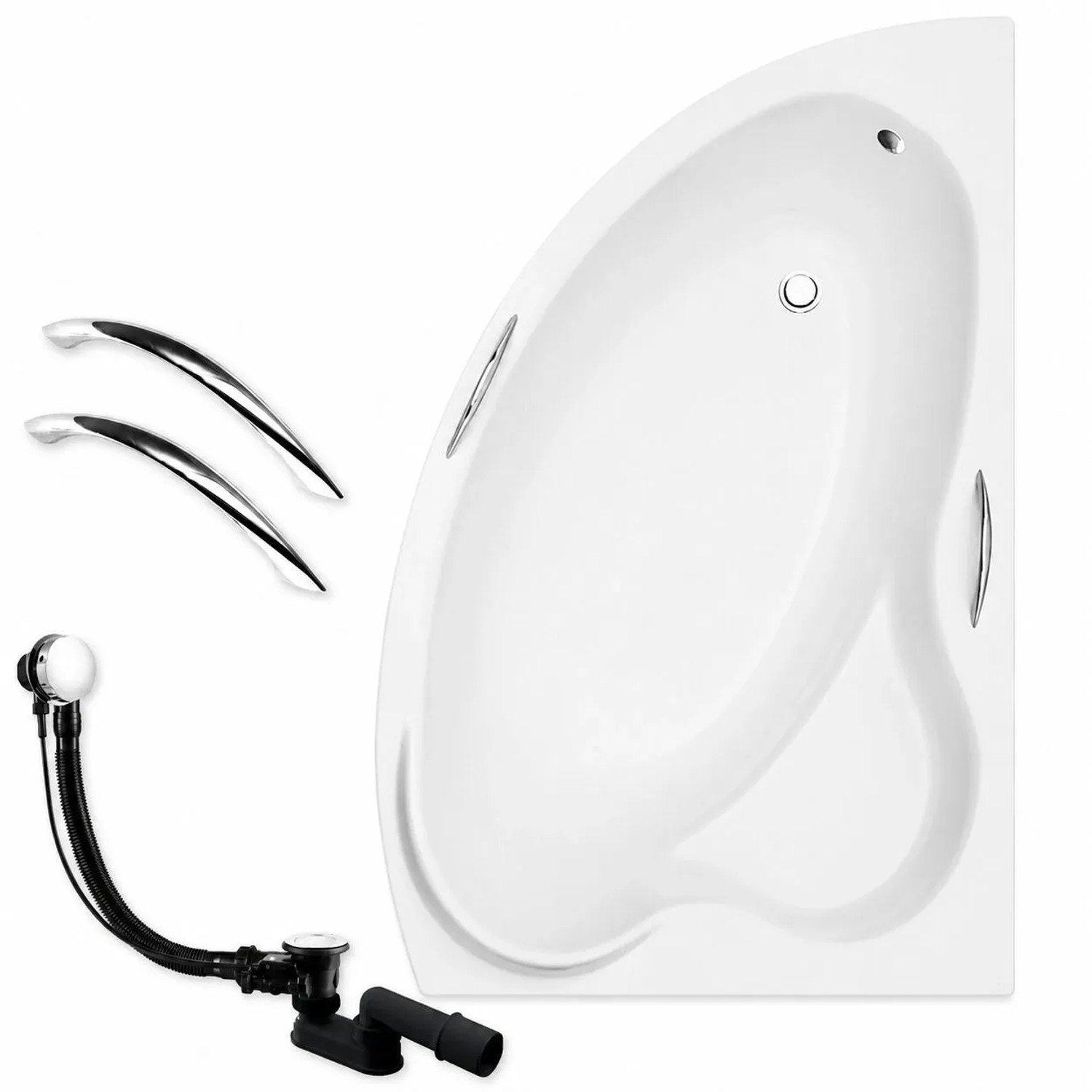 KOLMAN Eckbadewanne 140 x 90 cm Rechts mit Handgriffen inkl. Ablauf und Füße