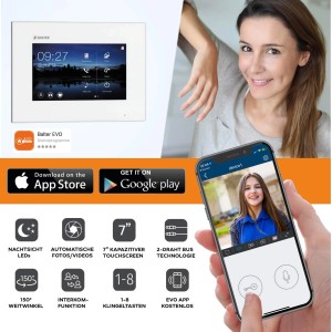 Balter EVO Video-Türsprechanlage für 4 Familien mit Monitor und Smartphone-App.