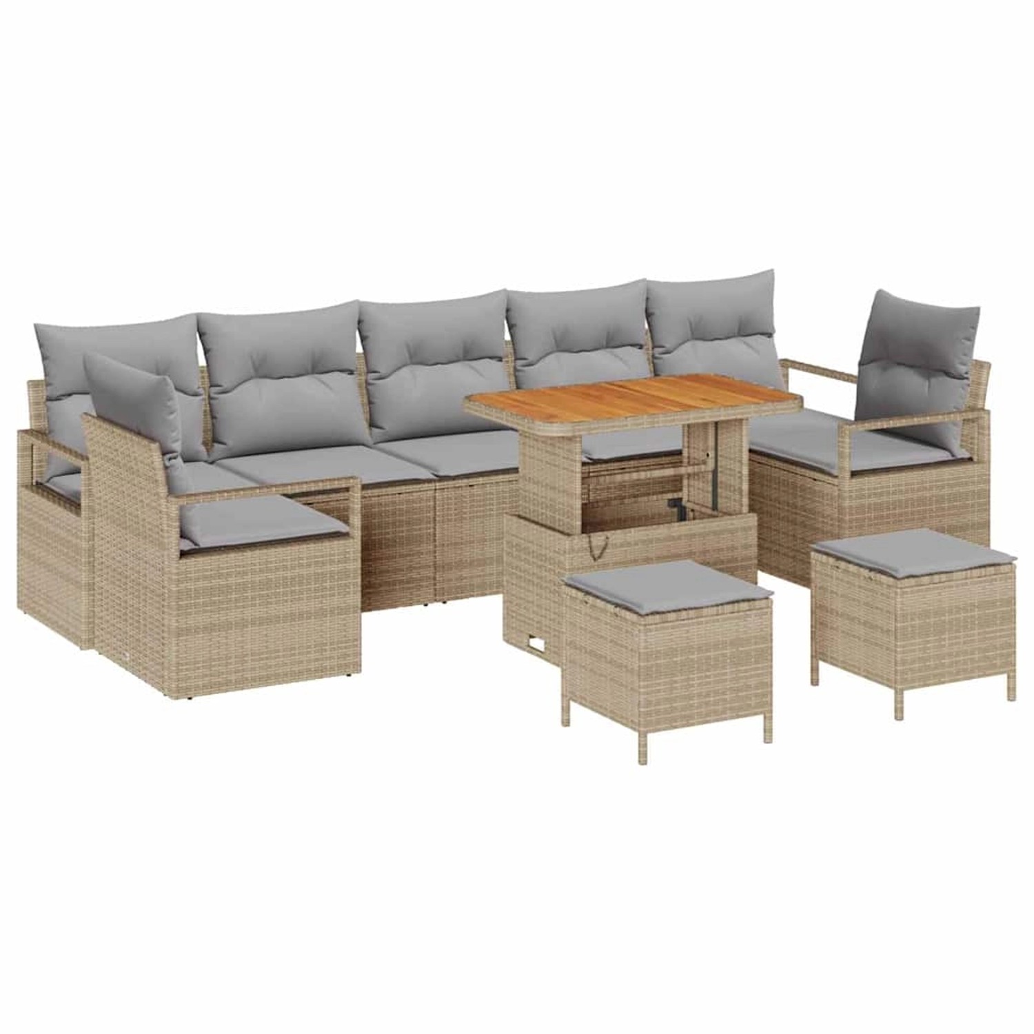 vidaXL Garten-Sofa-Set mit Speicher 10-Tlg Beige Poly Rattan 3362512 günstig online kaufen